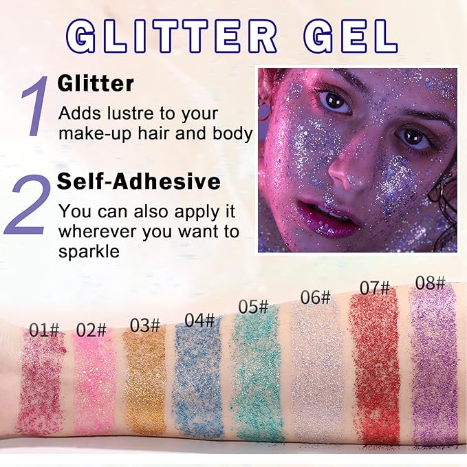 CAHIUYOA 2PCS Blue Red Body Glitter Stick Multiuse Glitter Gel for Face Body Hair Lip Eyes Glitter Makeup Stick Holographic Sequins Face Paint Hair Glitter Gel for Kids Women