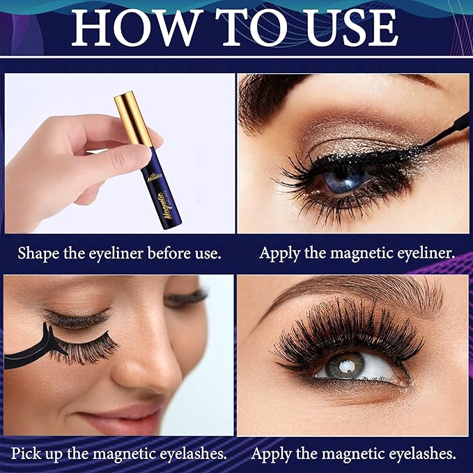 Menaka Magnetic Eyelashes Natural Look, Wispy short Magnetic Lashes with Eyeliner Kit, 4 Tubes of Magnetic Liner Upgraded Waterproof,Long Lasting. Reusable False Eyelashes Easy to Apply,10 Pairs