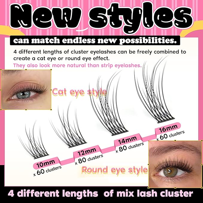 FANXITON Lash Clusters Kit Wispy Lashes Clusters Kit Natural C Lash Extensions Kit 280 Pcs Eyelash Clusters Kit with Lash Bond and Seal Tweezers Individual Lashes Kit