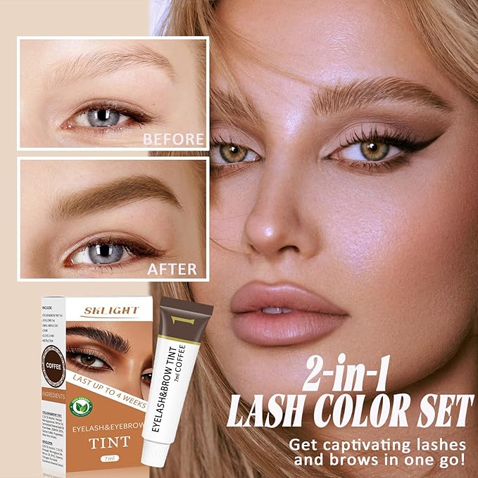 Lash Color Kit, Natural Eyelash & Eyebrow Color Kit Lasting for 4 Weeks, Waterproof & Safe Color for Salon Home Easy Use, Gift for Women Girl Mom Wife 7ML(Coffee)