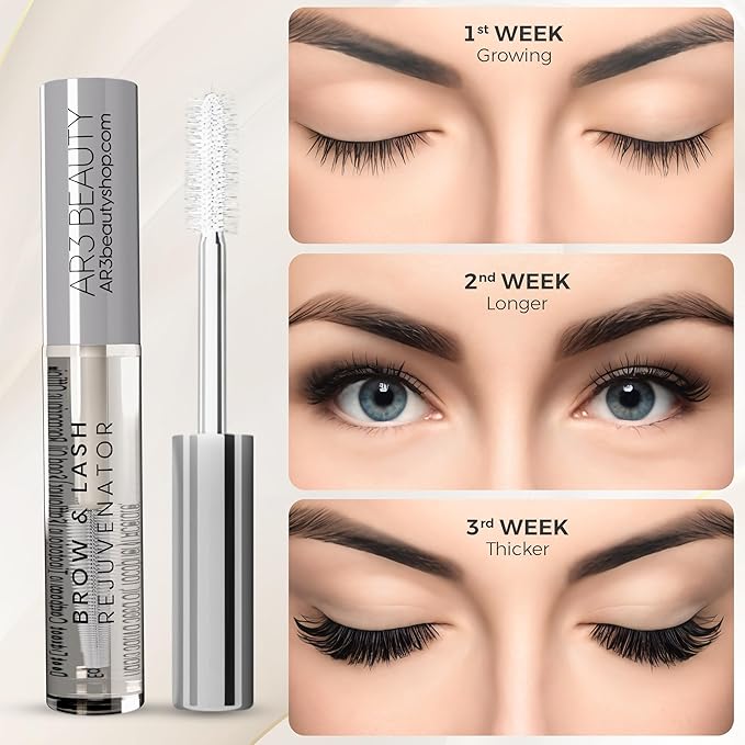 Brow & Lash Rejuvenator. Ar3 Beauty Lash Serum, Ar3 Beauty eyelash growth serum, Serum which grows eyelashes.