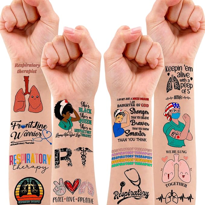(96PCS) Best Respiratory Therapist Care Week Temporary Tattoos Birthday Themed Party Supplies Decorations Favors Cute Funny Lung Nerd Stickers Tattoo Gifts for Kids Girls Boys Women Decor Class Reward