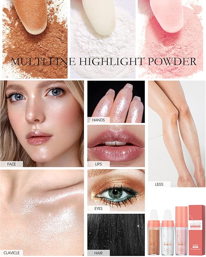 Body Glitter Highlighter Powder Stick,Polvo De Hadas Face Body Shimmer Sparkle Loose Highlight Powder,High Gloss Fairy Glitter Christmas Makeup for Hair Face Body Cosmetic with Luster -03#Pink
