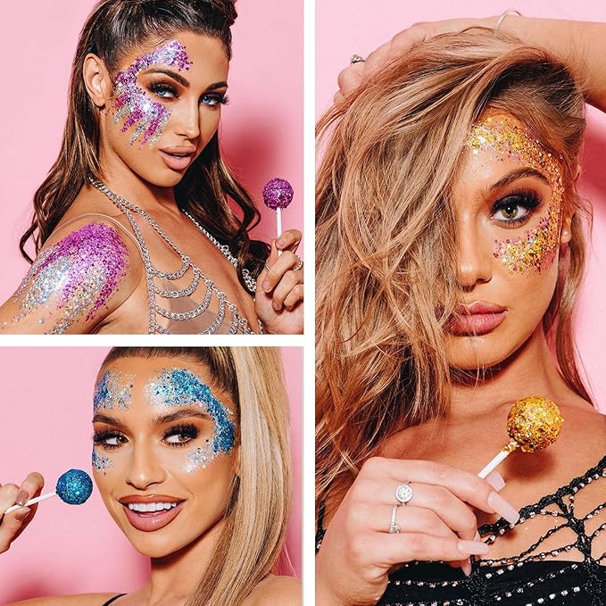Holographic Chunky Glitter, Chunky and Fine Mix Sequins, Set of 40 Colors Festival, Iridescent Glitter for Crafts, Nails Face Tumbler Body Hair Painting Epoxy Art