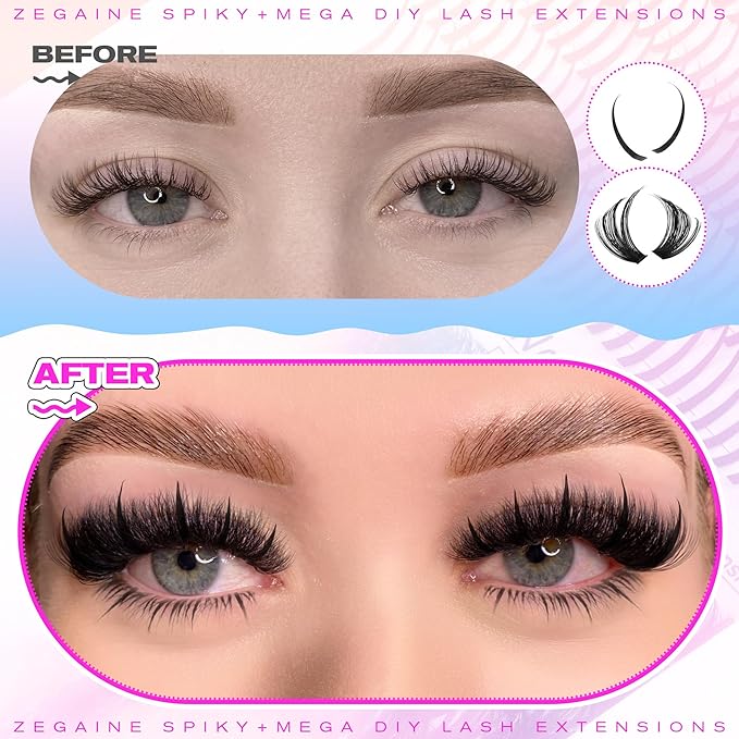 Thick Lash Clusters With Spikes 100D Long Mega Eyelash Clusters 20MM Spikes Individual Lashes 340Pcs Spikes Lash Clusters 13-21MM Volume Eyelash Extensions Wispy Lash Clusters 10-20MM by Zegaine