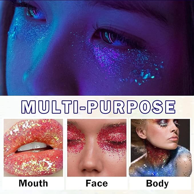 CAHIUYOA 2PCS Blue Red Body Glitter Stick Multiuse Glitter Gel for Face Body Hair Lip Eyes Glitter Makeup Stick Holographic Sequins Face Paint Hair Glitter Gel for Kids Women