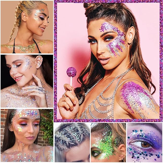 Speqtrum Products 12 Colors Chunky Sequins & Fine Glitter Powder Mix, Iridescent Glitter Flakes, Cosmetic Face Body Eye Hair Nail Art Resin Tumbler Glitter Loose Glitter