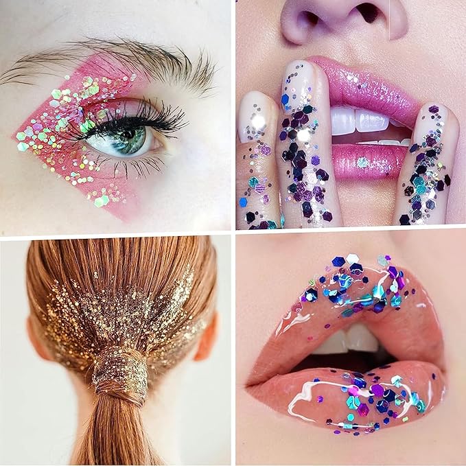 Speqtrum Products 12 Colors Chunky Sequins & Fine Glitter Powder Mix, Iridescent Glitter Flakes, Cosmetic Face Body Eye Hair Nail Art Resin Tumbler Glitter Loose Glitter