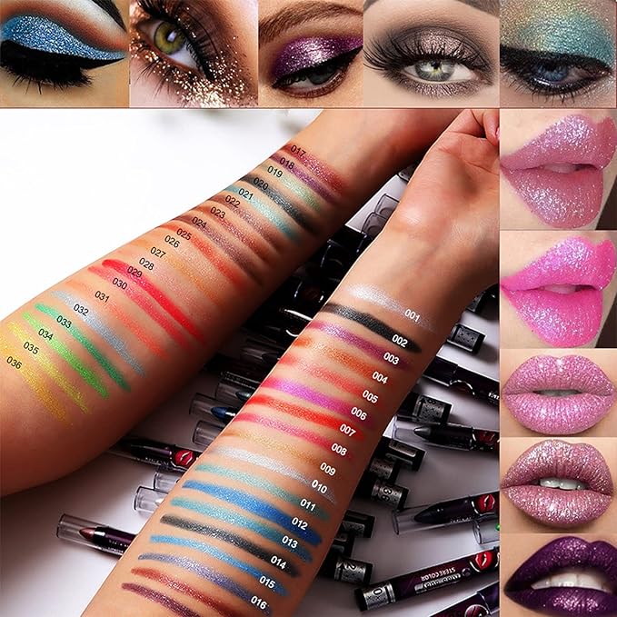 Vtrem 4 Colors Orange Purple Brown Coffee Shimmer Glitter Eyeshadow Pen Lip Pen 2-in-1 Lying Silkworm Highlighter Eye Shadow Pen Waterproof Long Lasting Eye Shadow Set Pen Eyeliner Kit