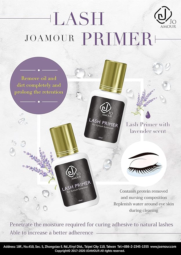 JOAMOUR Lavender Eyelash Extension Lash Primer 15ml | Professional Use for Lash Extension | Easy to remove Proteins and Oils | Nourish Your Natural Lash | Enhances Glue Retention & Dry Time