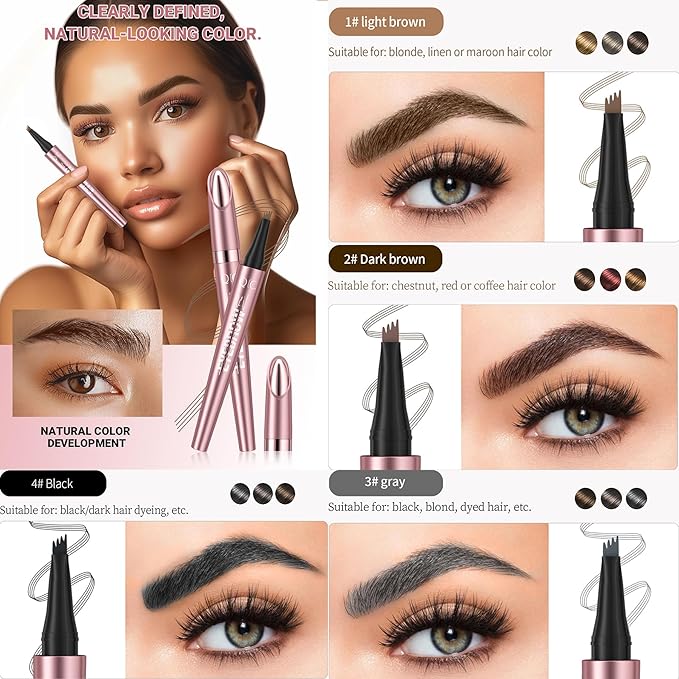 3D Waterproof Microblading Eyebrow Pen,Micro 4 Point Eyebrow Pencil for Women Brown, Long-lasting Natural Smudge-proof Precision Magical Microblade Brow pen (4# Black)