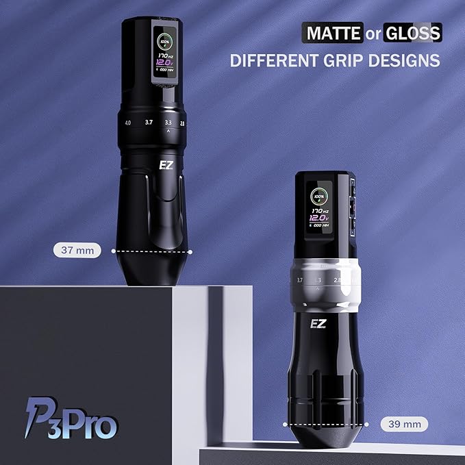 EZ P3 Pro Wireless Tattoo Machine - 6 Strokes 2.0, 2.4, 2.8, 3.3, 3.7, 4.2mm Tattoo Machine Pen with OLED Digital Display 1600mAh Battery Power Tattoo Gun (Gloss Black)