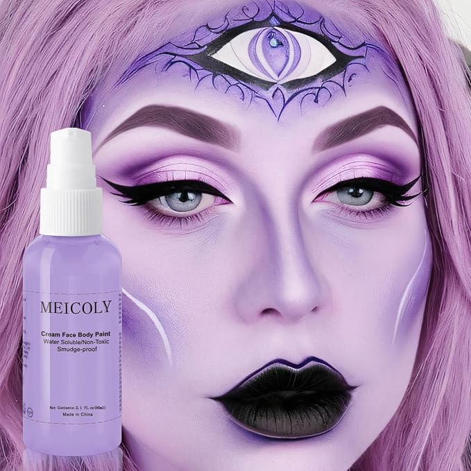 MEICOLY Cream Light Purple Face Body Paint,2.1Oz Smudge-proof Lavender Face Paint,Water Based Washable Full Body Paint for Adults and Kids,Halloween SFX Special Effects Ursula Cosplay Makeup