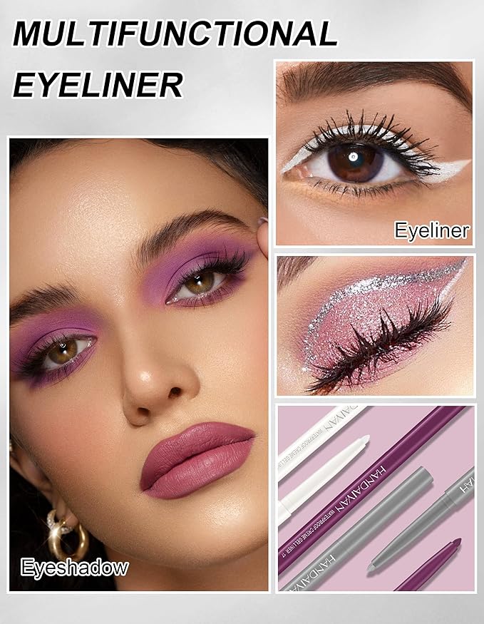 4PCS Shimmer Silver Pencil, Eye Liner Pencils, Waterproof Eyeliner Pencil & Smudge Proof Long-lasting, Eye Shadow, High-Pigmented Colorful, Retractable