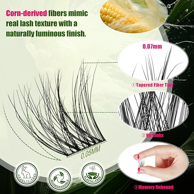 FOXY BEAUTY Lash Clusters Kit - Lash Clusters Eyelash Clusters Kit Lash Extension Kit Eyelash Clusters 0.05D Fluffy Eyelash Clusters Biodegradable Lightweight Eyelashes Kit Lash Kit with Bond and Seal