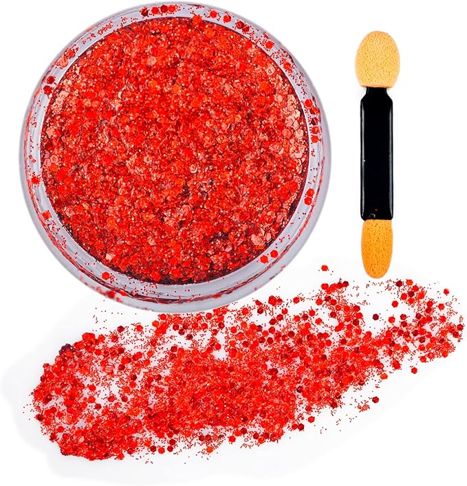 GL-Turelifes Colorful Sparkling Body Glitter Mermaid Sequins Chunky Glitter Gel Hair Glitter Gel Festival Glitter Cosmetic for Face Hair Nails Stage Bride Makeup Long Lasting 30ml (Red)