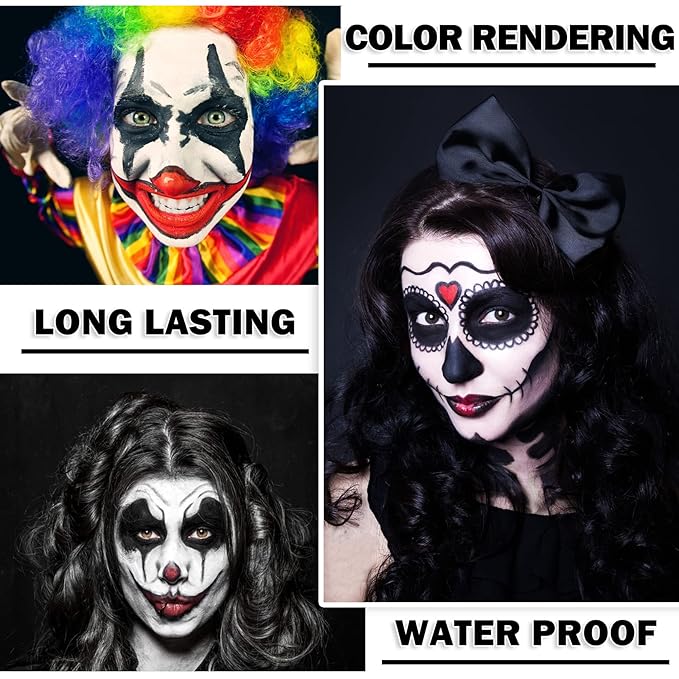 CAHIUYOA 3PCS Clown Makeup Cream Black White Red Eye Black Stick Face Body Paint Stick,Professional Joker Zombie Vampire Skeleton SFX Cosplay Halloween Makeup