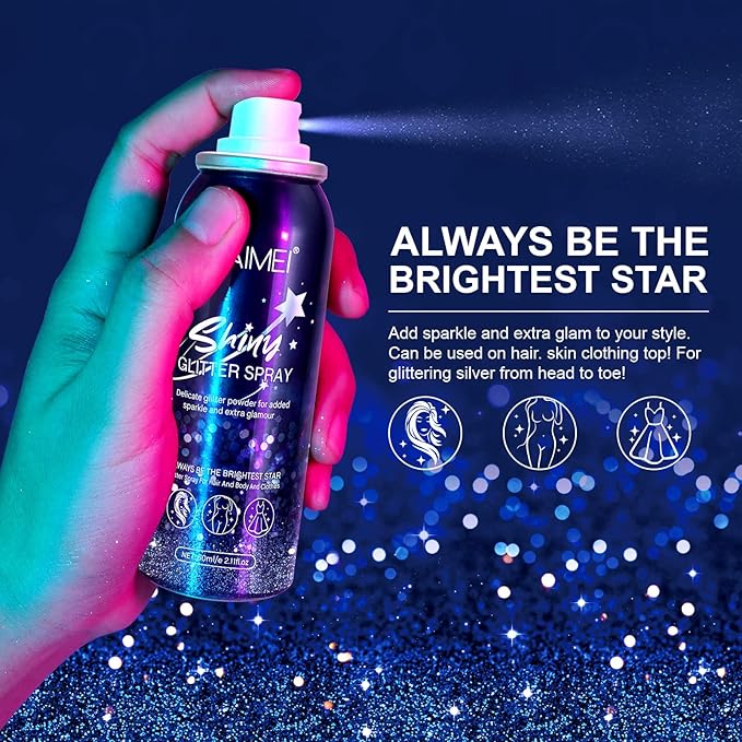 Shiny Glitter Spray,body Spray for Hair and Body-Quick-Lasting,Body Glitter Spray for Face,Body,Hair and Clothing,Shimmer Spray with Glitter