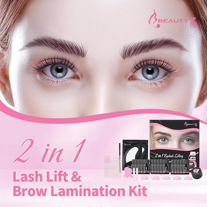 Beauty7 Upgraded 2 in 1 Lash Lift& Eyebrow Lamination Kit Eyelash Balm Lash Perm Kit Eyelash Lifting Lash Curling Semi-Permanent Curling Perming Wave Professional Salon at Home