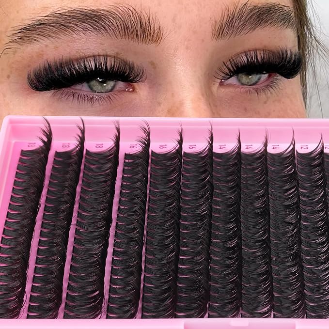 Geeneiya Full Lash Extension Kit 10-18MM Volume Eyelash Extension Kit D Curl Cluster Lashes Individual Eyelashes Kit with Waterproof Lash Bond and Seal, Lash Tweezers (10-18MM, 280Pcs, 70P)