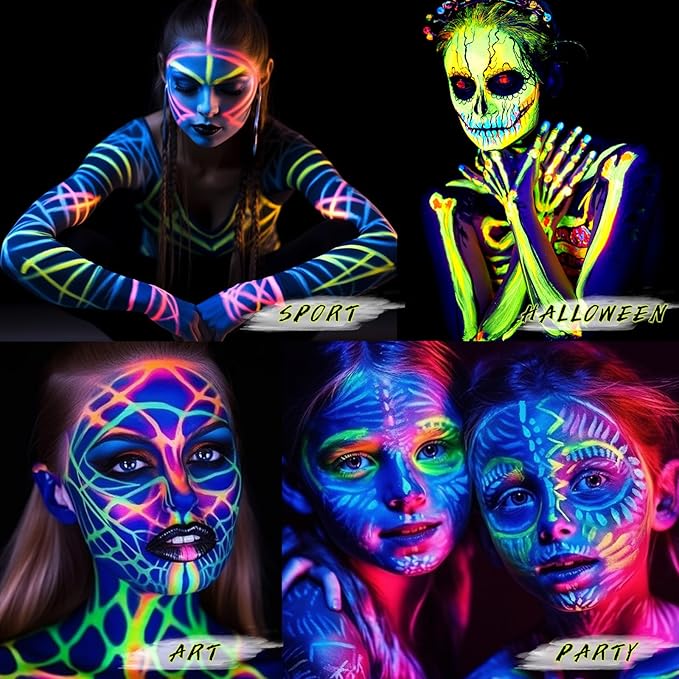 BOBISUKA Neon Blue Face Body Paint Stick Water Based Glow In The UV Light Face Painting Kit Eye Black Sticks for Sports Quick Drying Foundation Makeup for Halloween Cosplay SFX Costume Party