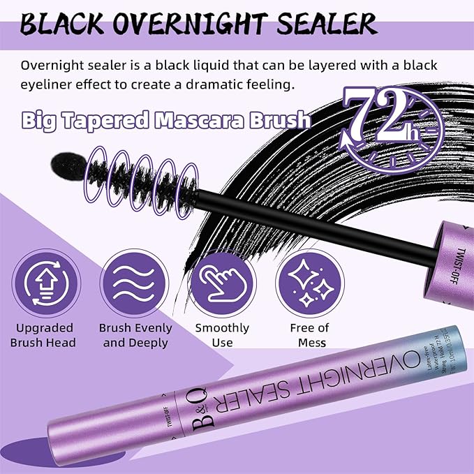 B&Q LASH Lash Seal 10ml Overnighter Lash Sealer for Cluster Lashes Waterproof Lash Sealant for Eyelash Extension Lash Extension Sealant Long Lasting Lock the Lash Bond (Black Seal 10ml)