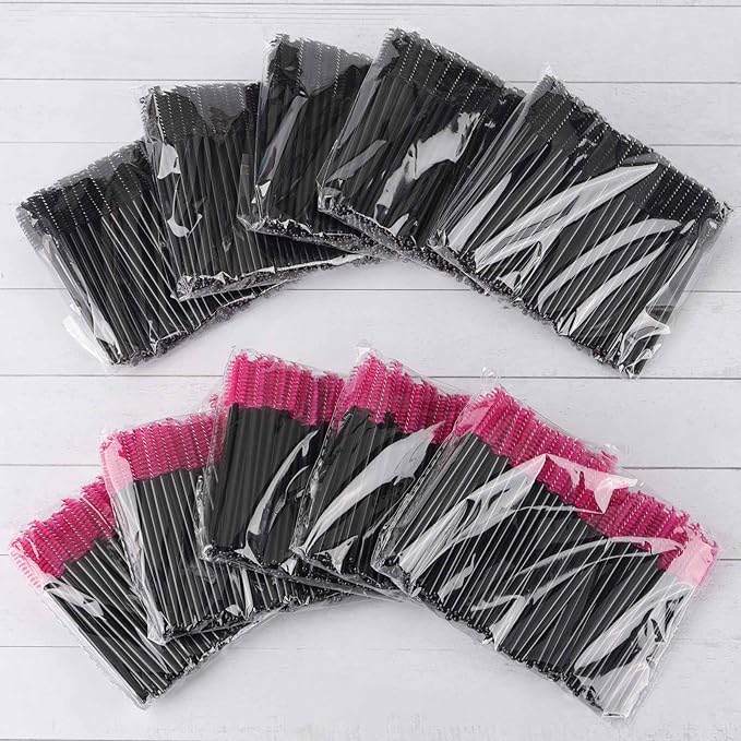 1000 Disposable Mascara Wands Eyelash Brushes Spoolies for Eyebrow Eye Lash Extension Black and Rose Red