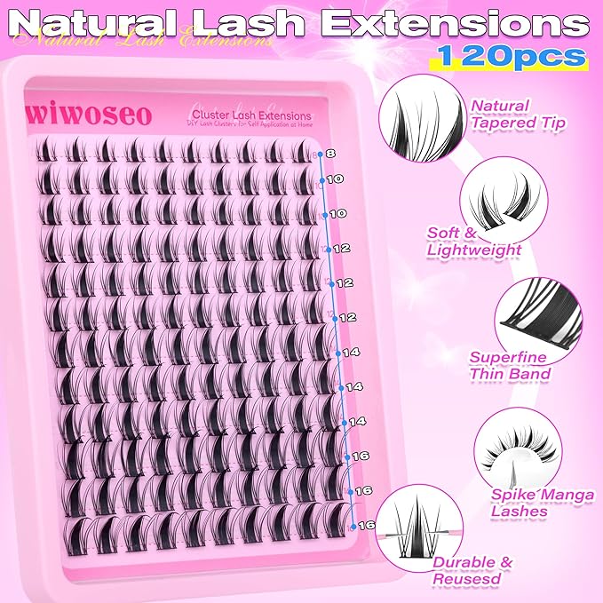 wiwoseo Manga Lash Clusters Manga Eyelash Clusters Anime Cluster Eyelash Extensions Clusters Lashes Natural Look Eyelashes Fairy Lash Clusters Manga Individual Lashes for Beginners (8-16MM)