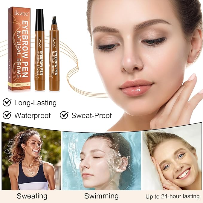 3D Microblading Eyebrow Pencil, 2024 New Waterproof Microblading Eyebrow Pencil Contouring Pen with 4 Fork Tip & Spoolie Brush, Precise Brush-Tip Create Natural Hair-Like Brows (#1 Light Brown)