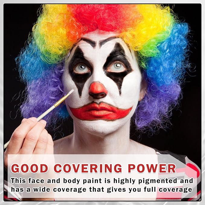 White Black Red Face Paint Clown Makeup Kit for Kids Adults,Oil Based Face Body Paint with Brushes for Halloween Cosplay Zombie Vampire SFX Makeup Kit