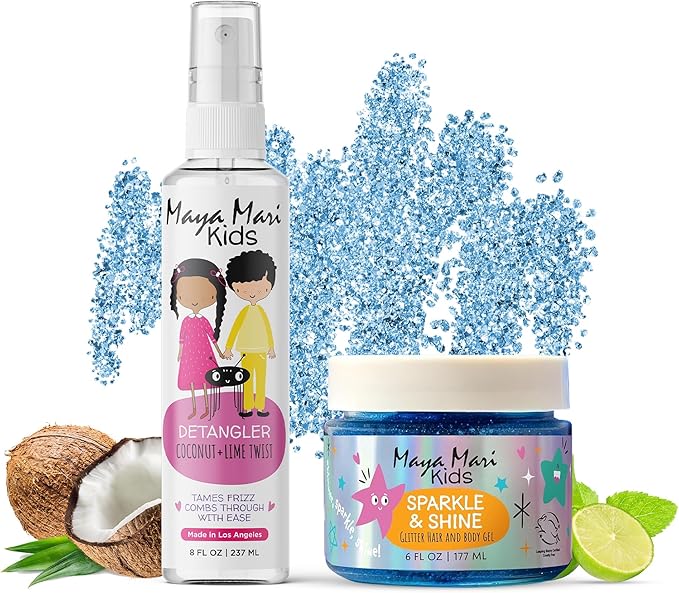 Kids Hair Care Bundle – Sparkle & Shine Glitter Gel & Gentle Detangler Spray | Safe & Fun for All Ages | Sulfate & Paraben-Free | 6 oz & 8 oz