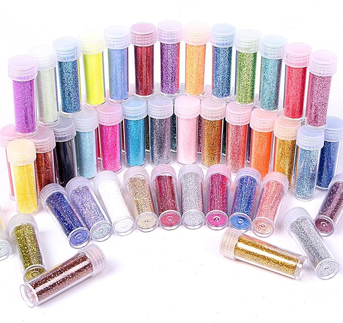 6 Gram/Tube,55 Assorted Colors Tubes Fine Glitter Include Holographic Iridescent Metalic Colors for DIY Crafts Tumbler Making,Face and Body Cosmetic,Make Up and Nail Art Glitter