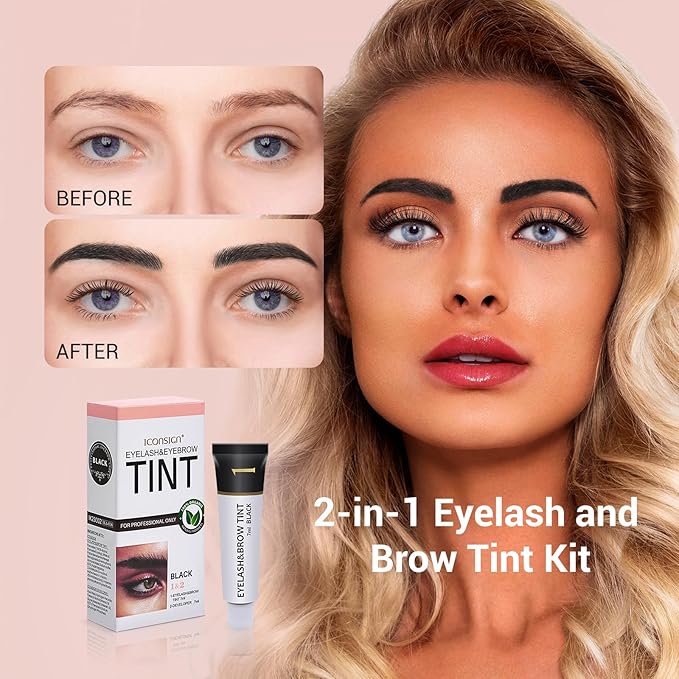 Eyebrow & Eyelash Color Kit, Professional Lash & Brow Color Kit, Instant Eyebrow Coloring Set with Natural Bushy Black Effects, Long-lasting, Easy to Use, 7ml, Black