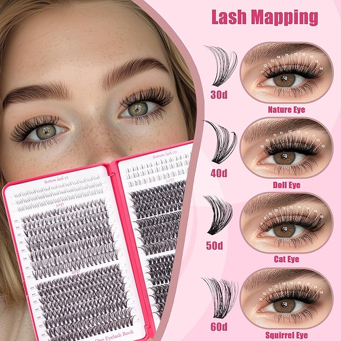 Lash Clusters - Lash Clusters with Bottom Lashes Lash Clusters Lash Extension Kit 30D40D50D60D Fluffy Wispy EyeLash Clusters D Curl No Adhesives Included
