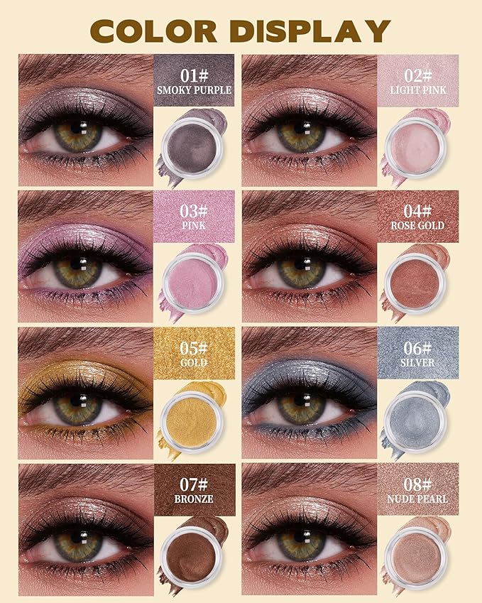 Shimmer Cream Eyeshadow, Ultra-Blendable Glitter Eye Shadow with Moisturizing Formula, Waterproof Long Lasting & Highly Pigmented, Single Creme Eyeshadow Metallic Highlighter Makeup for Women-05#Gold
