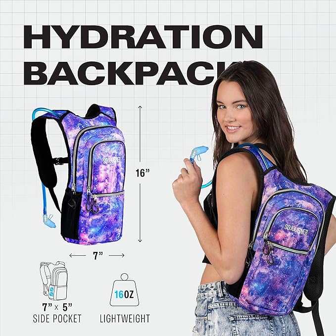 Galaxy Medium 3Pockets Hydration Pack bundle with 16 Pack Chunky Holographic Glitters