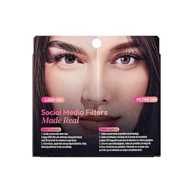 KISS Filter Lashes, AI-Inspired Delicate Wispy False Eyelashes, 1 Pair, Medium (10-12mm), Natural 3D Volume, Lightweight Look, Lash Glue Included, Bunny Pretty