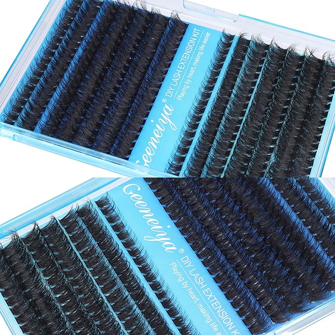 Geeneiya Thick Lashes Extension Kit DIY Lash Clusters Kit Full Eyelash Extension Kit with Lash Bond and Seal Lash Glue, Lash Applicator for Beginners (80D+100D,10-18MM, 280Pcs)