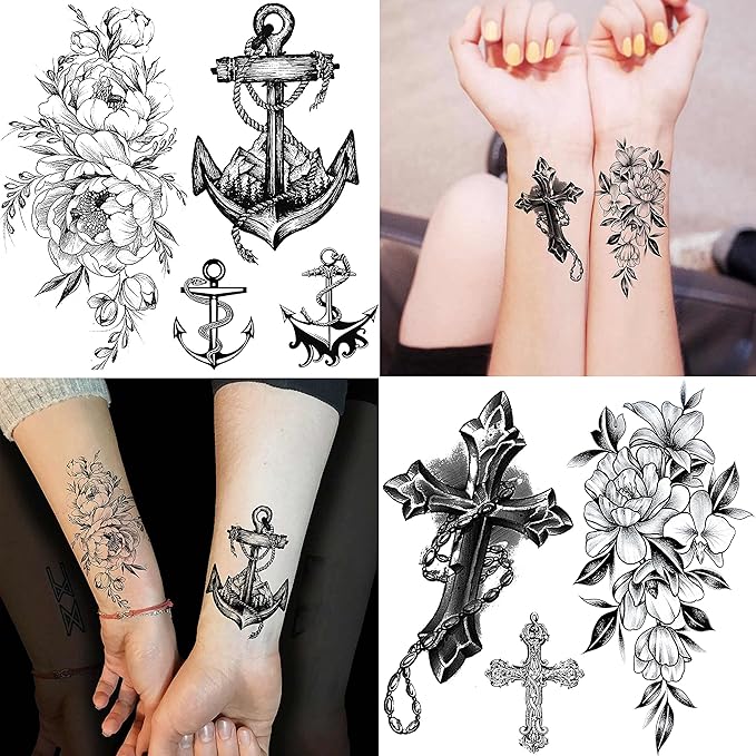 52 Sheets Black Skull Temporary Tattoos For Men Women Arm Neck Tatoos, 3D Realistic Small Rose Flowers Fake Tattoos Temporary, Waterproof Mountain Snake Lion Tiger Temp Tattoo Sticker Adults