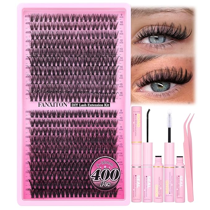 Wispy Lashes Cluster Kit Thick Eye Lash Clusters 40D+50D D 8-16mm Mix Lash Extension Kit Eyelash Clusters Volume Individual Lashes with Lash Bond and Seal and Tweezers