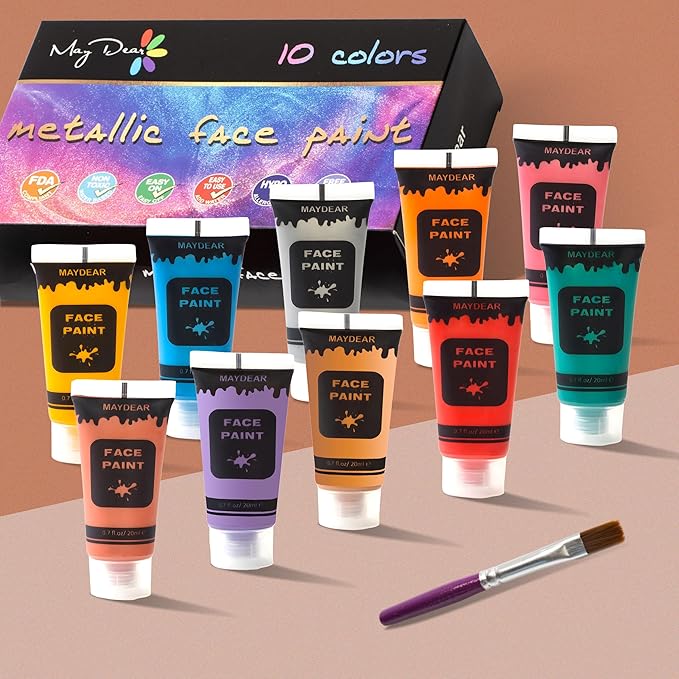 Maydear 10 Colors Face Body Paint Set, Safe Non-Toxic Liquid Paint for Adults and Children, Halloween, Cosplay - Pearl 0.7 FL OZ. Each
