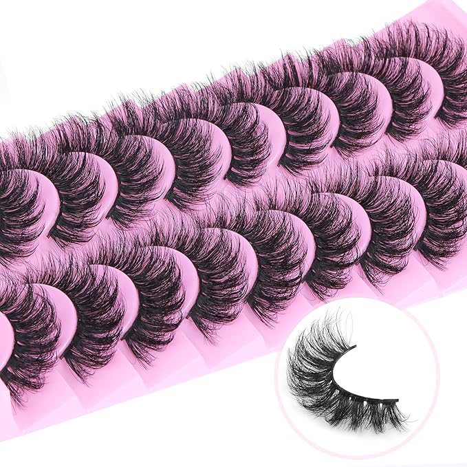 Wispy False Eyelashes Mink Lashes Natural Look Cat Eye Lashes Pack 10 Pairs Fake Eyelashes Like Extensions 5D Volume Strip Lashes 18mm Mink Eyelashes by TNFVLONEINS