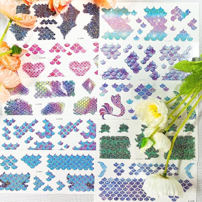 85 PCS Mermaid Scale Temporary Tattoos Stickers Mermaid Themed Tattoos Stickers Party Decoration Supplies Party Favors For Kids Adults