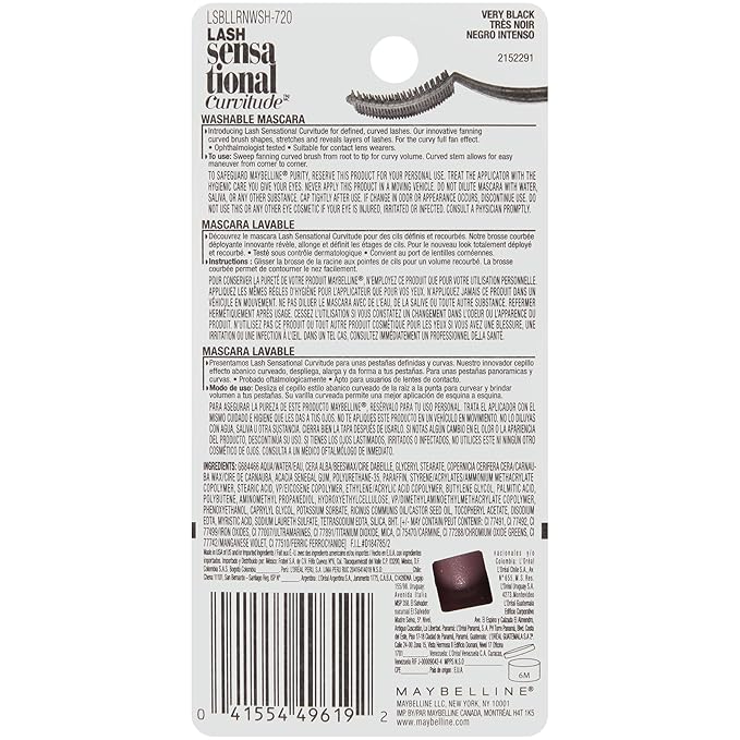 Maybelline New York Lash Sensational Curvitude Washable Mascara, Very Black, 0.33 fl. oz.