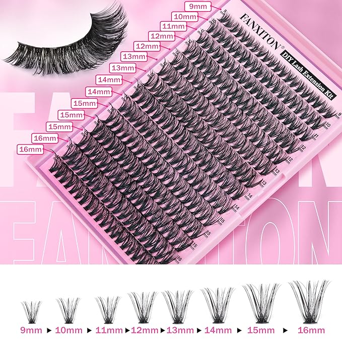FANXITON DIY Lash Extension Kit 40D D Individual Lashes Lash Clusters Kit Cluster Lashes Lash Bond and Seal and Lash Tweezers for Lash Clusters Kit DIY at Home