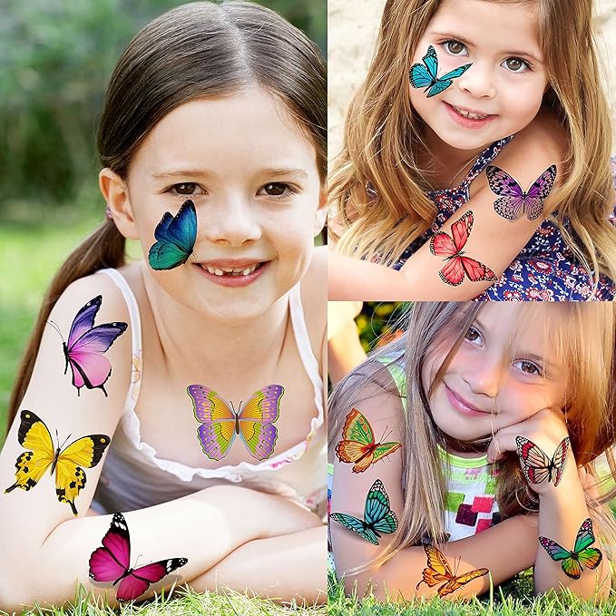 81 PCS Colorful Butterfly Temporary Tattoos For Women Boobs, Watercolor Small 3D Butterfly Long Lasting Temp Tattoo Sticker For Kids Girls Face Arm, Fake Tattoos That Look Real And Last Long