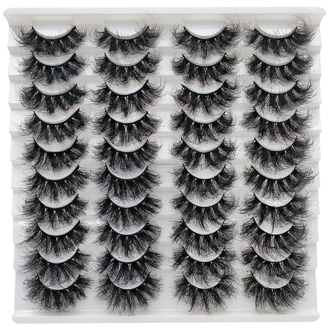 Fluffy Mink Lashes 20 Pairs Dramatic Thick 5D False Eyelashes 20mm Wispy Fake Eyelashes Pack, by Kmilro (LD05)