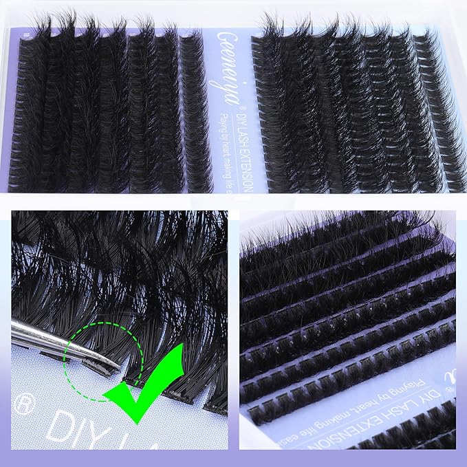 Geeneiya Lash Extension Kit Thick Cluster Lashes DIY Eyelash Extension Kit Individual Lashes Kit with Lash Bond and Seal Glue, Lash Applicator, DIY at Home for Beginners(Thick 60D+80D, 280Pcs)