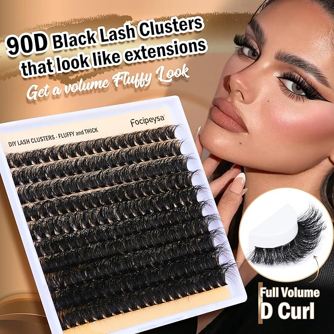 DIY Eyelash Extension Kit Volume Thick Lash Clusters Kit 10-18mm Thick Lash Extensions 90D Individual Eyelashes Extensions Kit with Lash Bond, Lash Remover, Lash Applicator (90D-D Curly-200Pcs)