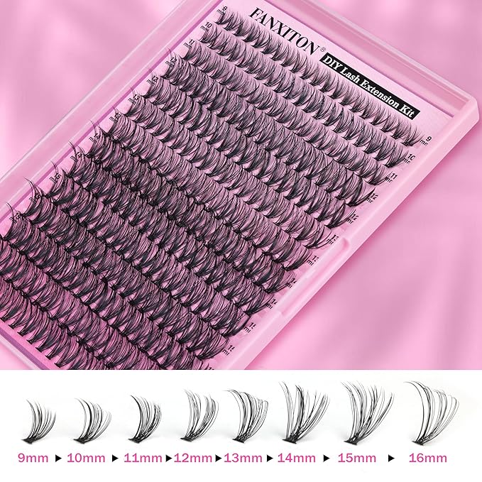 FANXITON DIY Lash Extension Kit 30D D Individual Lashes Lash Clusters Kit Cluster Lashes Lash Bond and Seal and Lash Tweezers for Lash Clusters Kit DIY at Home